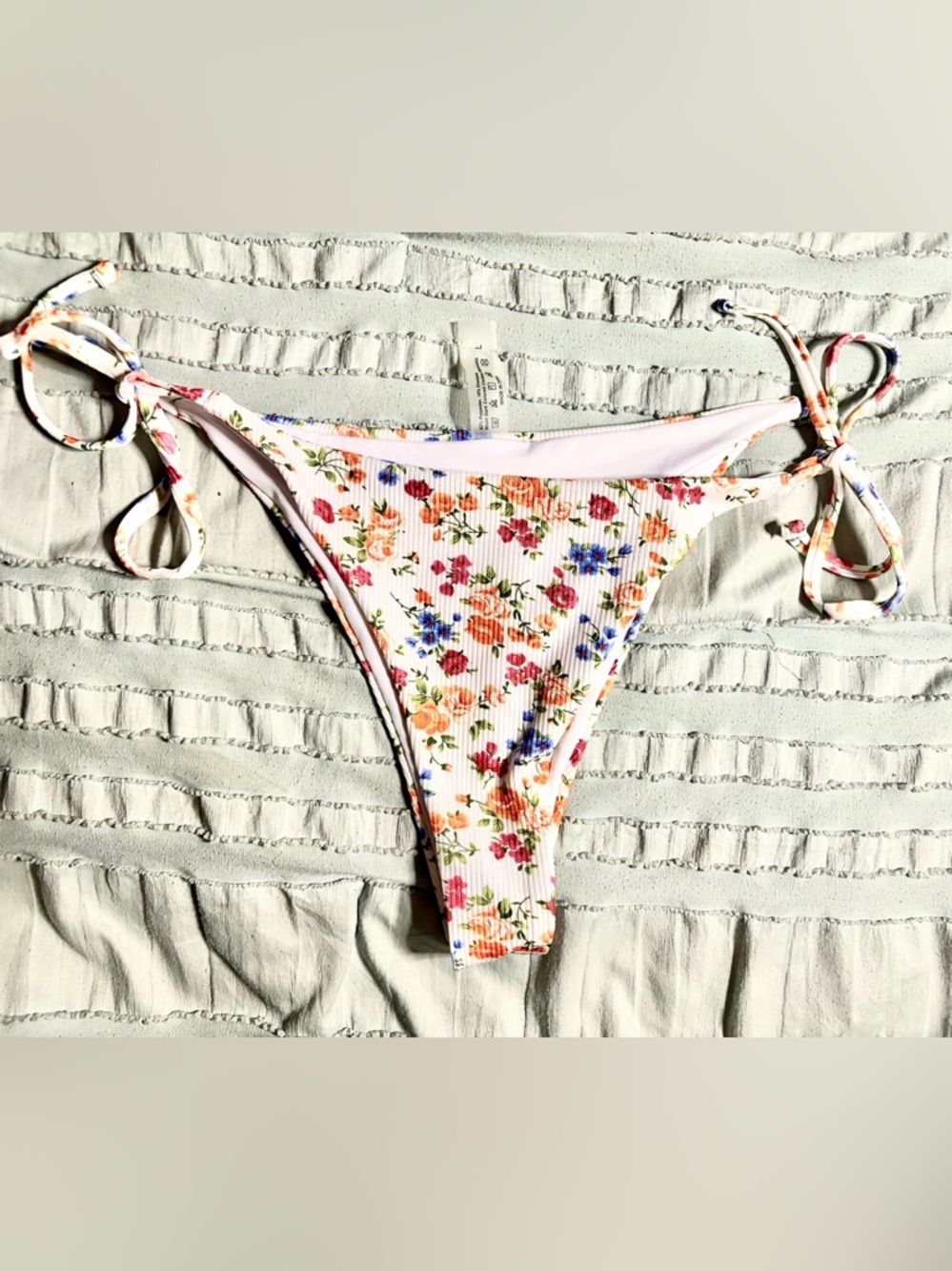 Floral Ribbed Bikini Bottoms in Pale Pink